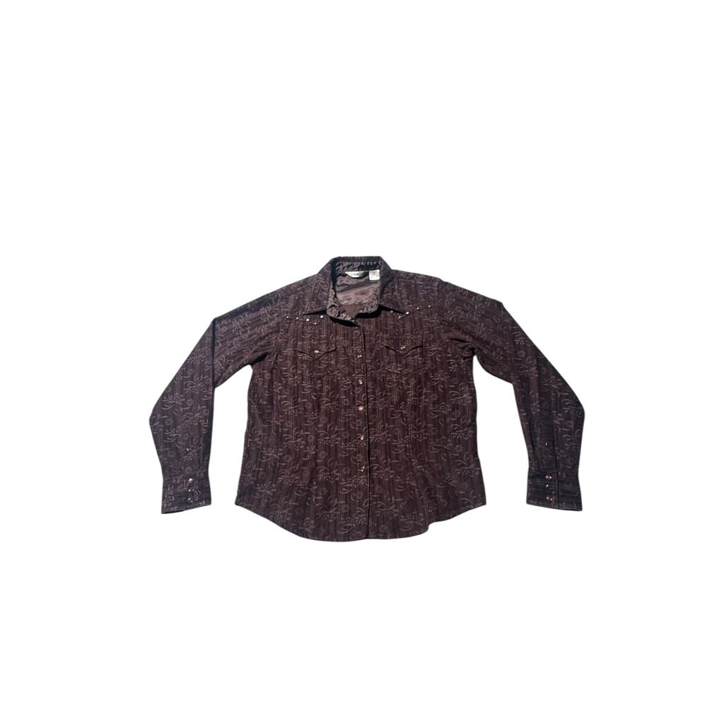 20X Western Shirt Womens L Brown Corduroy Floral Pearl Snap Front Long Sleeve - Picture 2 of 16